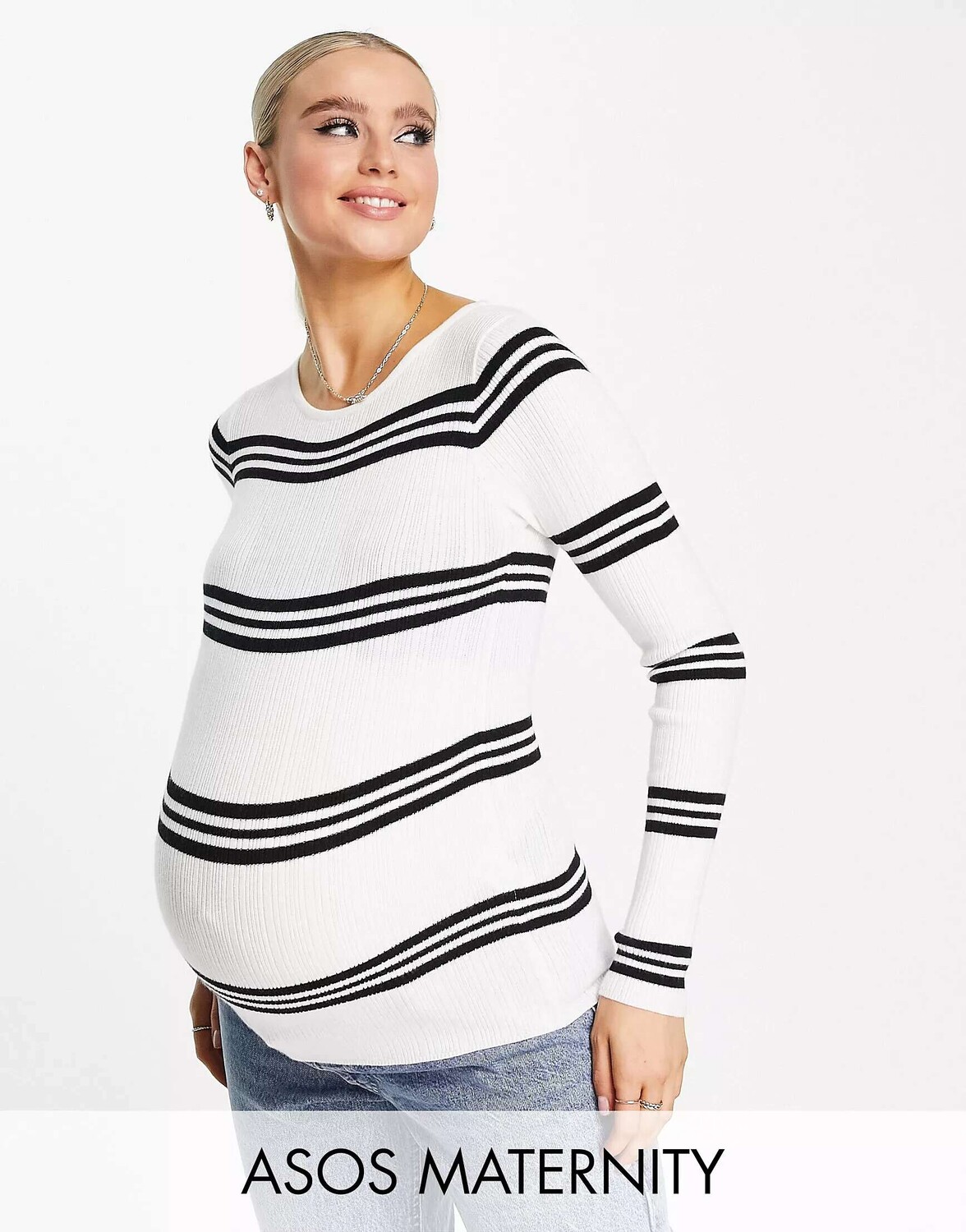 

Черно-белый полосатый джемпер с круглым вырезом ASOS DESIGN Maternity, Черный