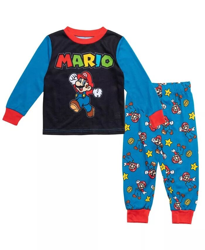 

Пижамный комплект с рубашкой и штанами для сна Nintendo Luigi Mario для мальчиков для маленьких мальчиков Super Mario, черный
