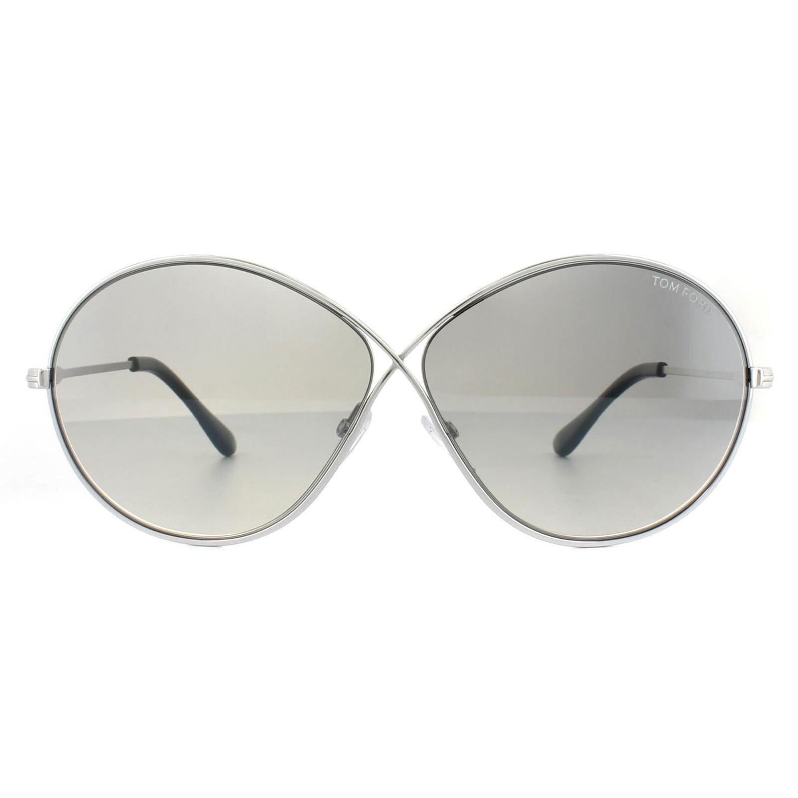 Овальные зеркальные солнцезащитные очки с блестящим родием дымчато-серого цвета Tom Ford, серебро