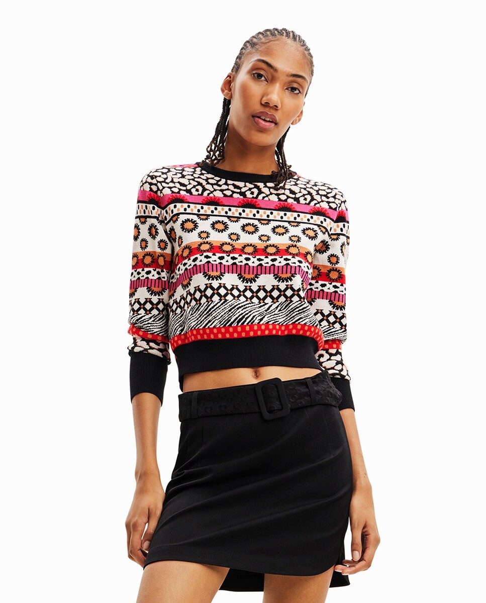 

Короткий свитер с каймой Desigual, красный