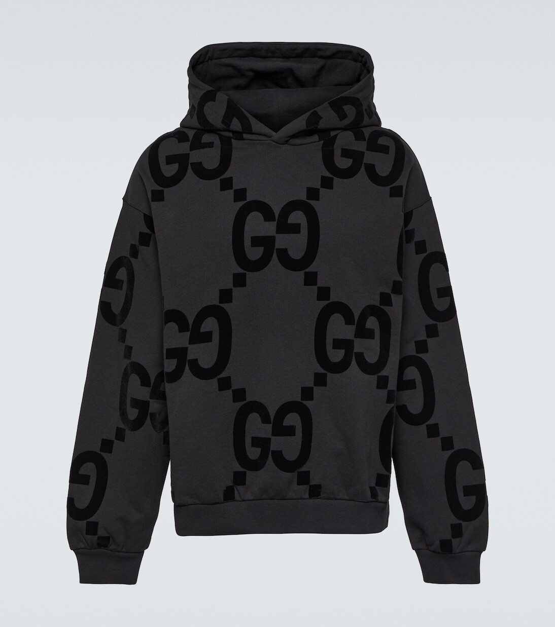 

Худи из хлопкового джерси jumbo с узором gg Gucci, черный