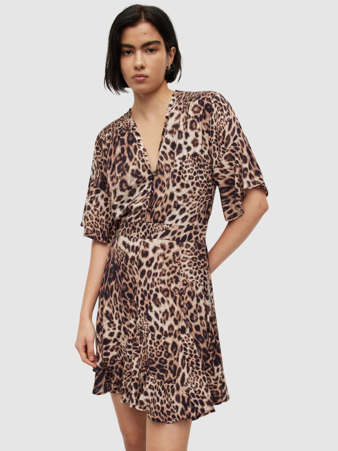 

AllSaints Dina Evita Мини-платье с животным принтом, коричневый