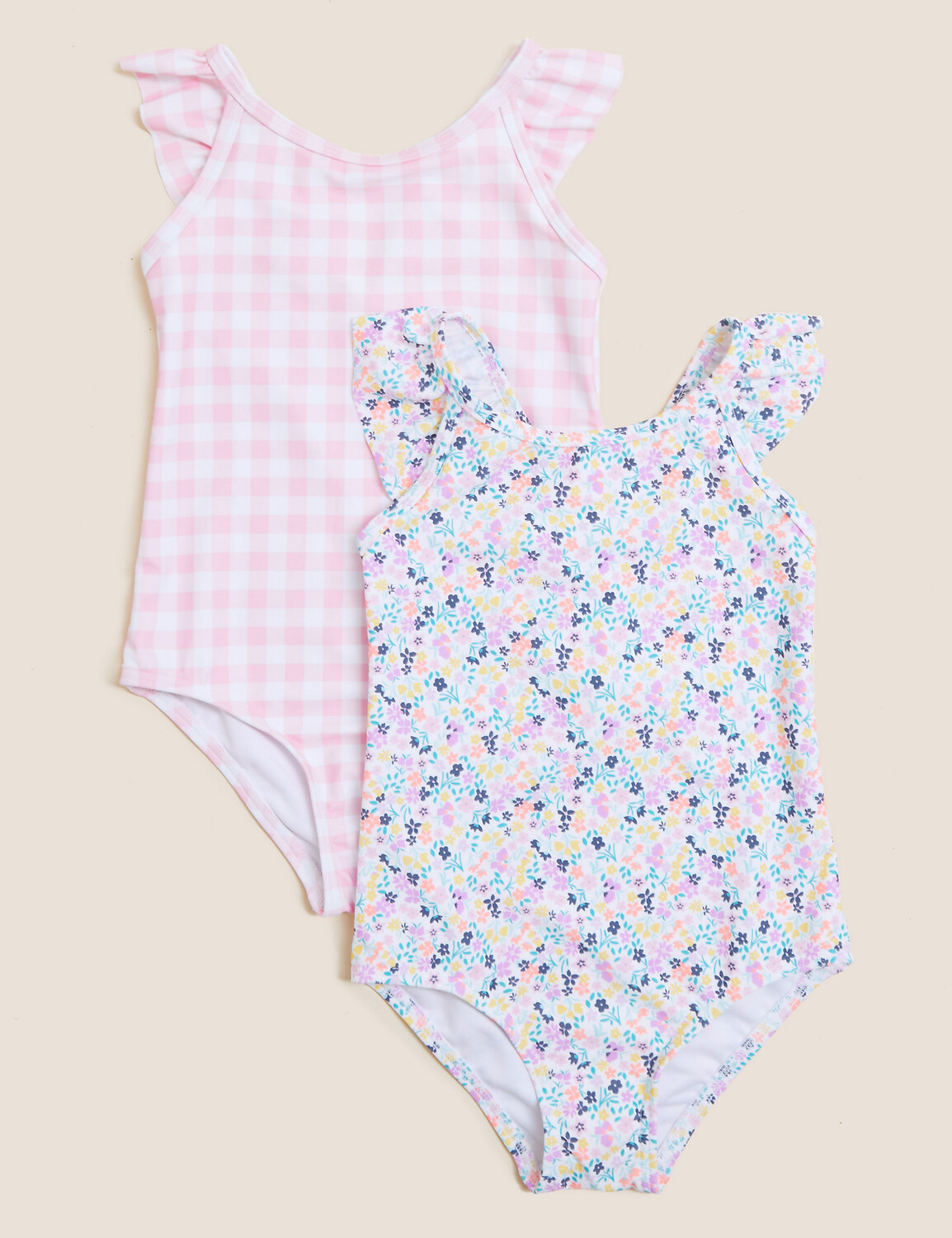 

2 купальника в мелкую клетку и клетку (2–7 лет) Marks & Spencer, розовый