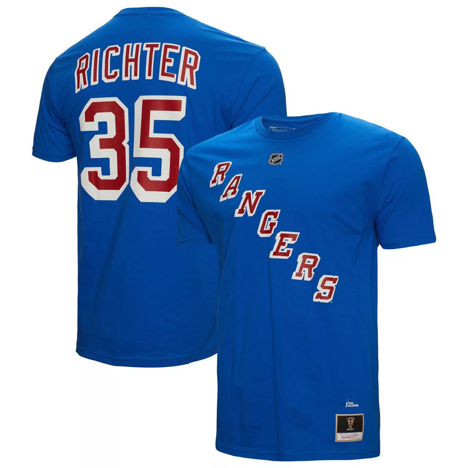 Мужская синяя футболка с именем и номером Mitchell & Ness Mike Richter New York Rangers