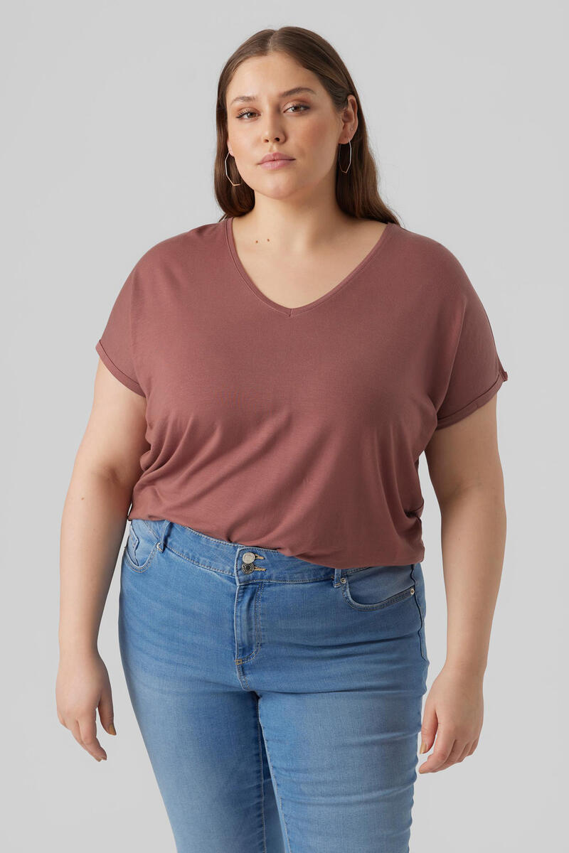 Базовая футболка больших размеров Vero Moda Curve, розовый футболка базовая с v образным вырезом zara светло зеленый