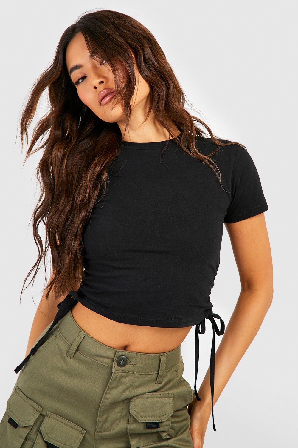 

Укороченная футболка с боками Boohoo, черный