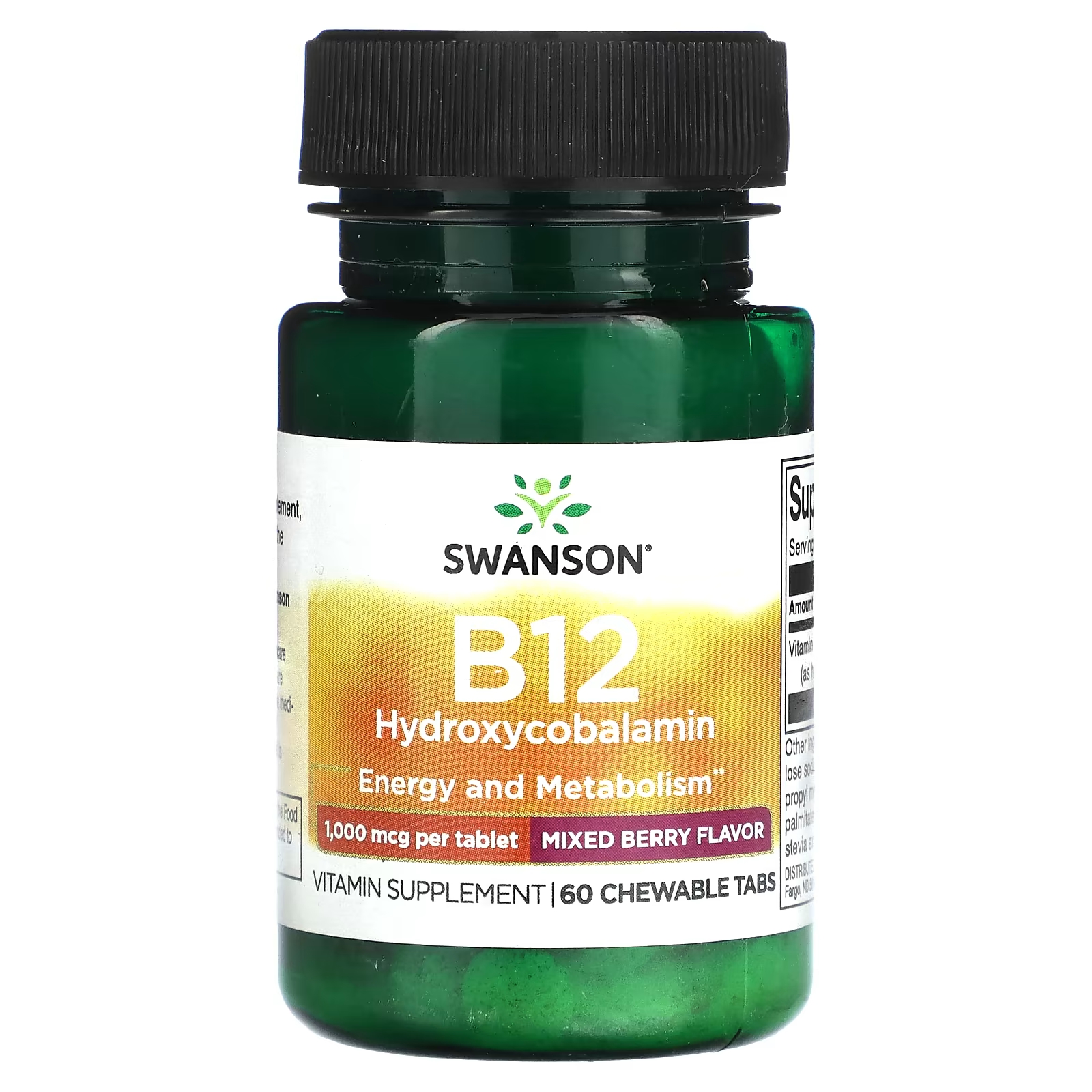 Витаминная добавка Swanson B12 смесь ягод с гидроксикобаламином, 60 жевательных таблеток swanson b12 гидроксикобаламин ягодное ассорти 1000 мкг 60 жевательных таблеток