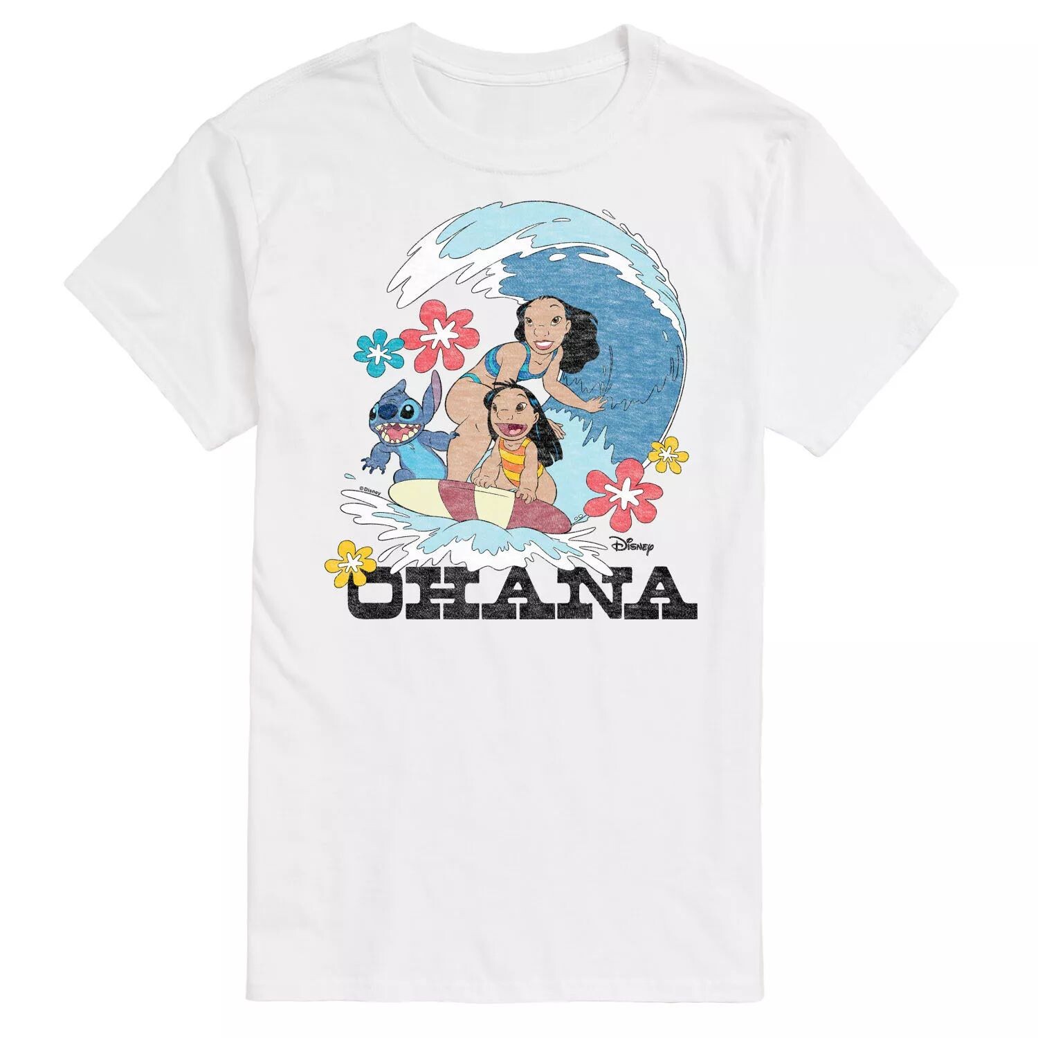 

Футболка's Lilo & Stitch Big & Tall Ohana Surfing с цветком Disney, белый