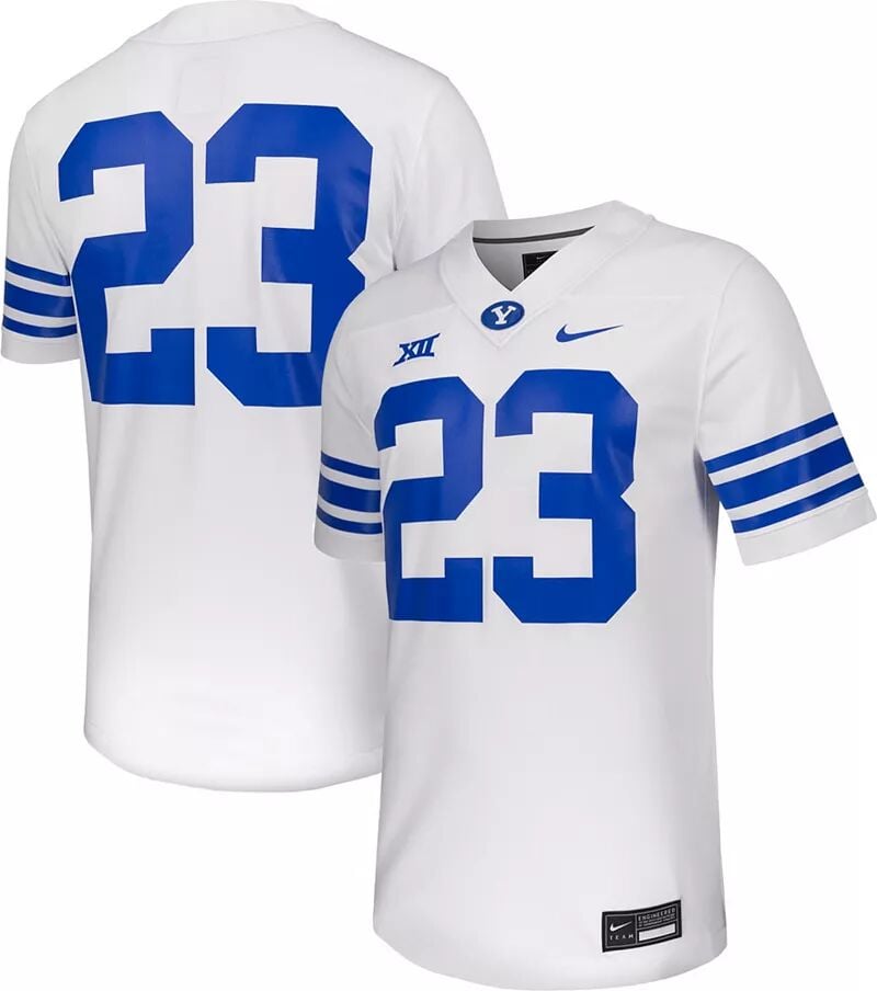 

Мужская белая футболка для выездного футбола Nike BYU Cougars #23