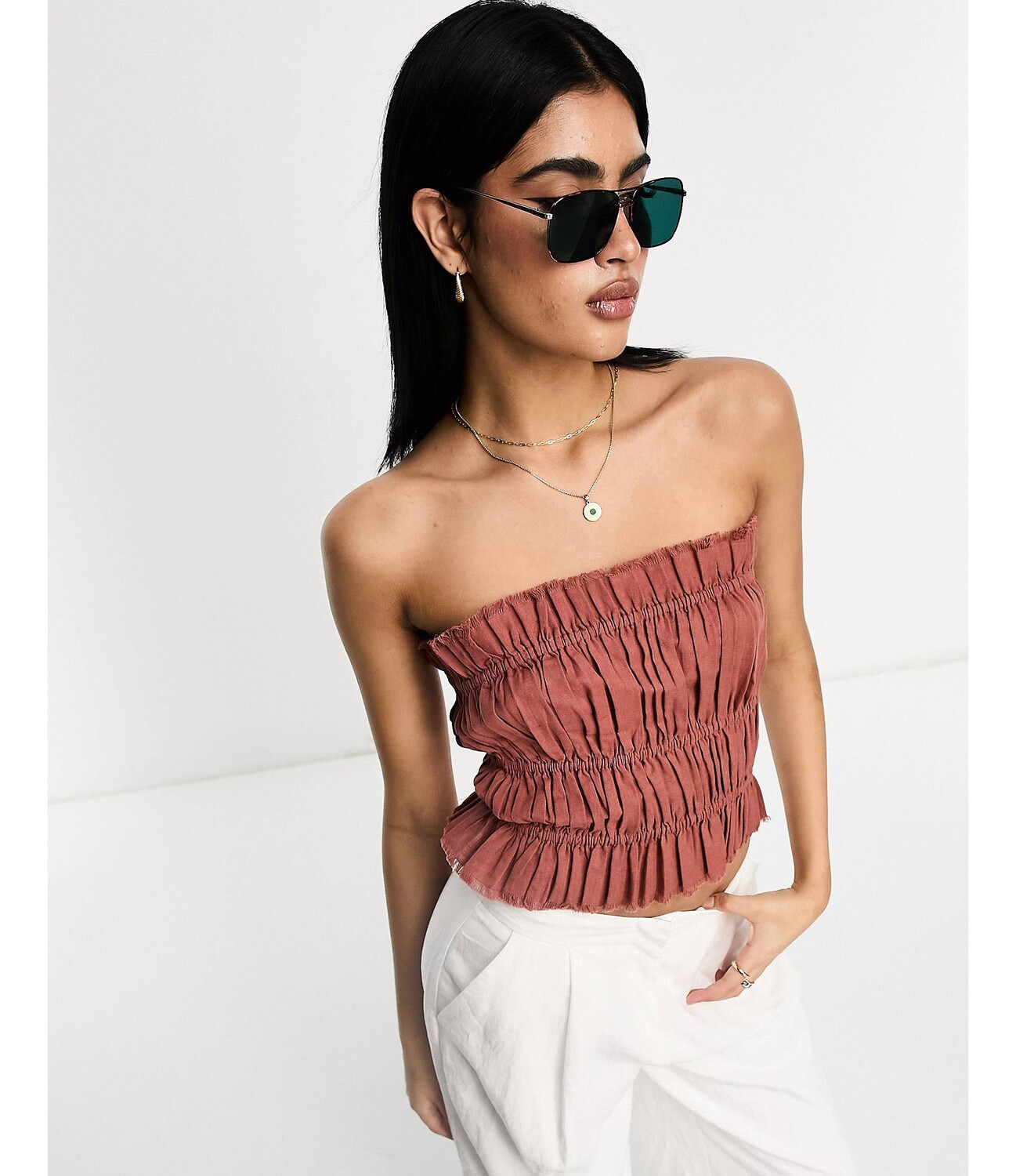

Льняная бандо терракотового цвета со сборками ASOS DESIGN