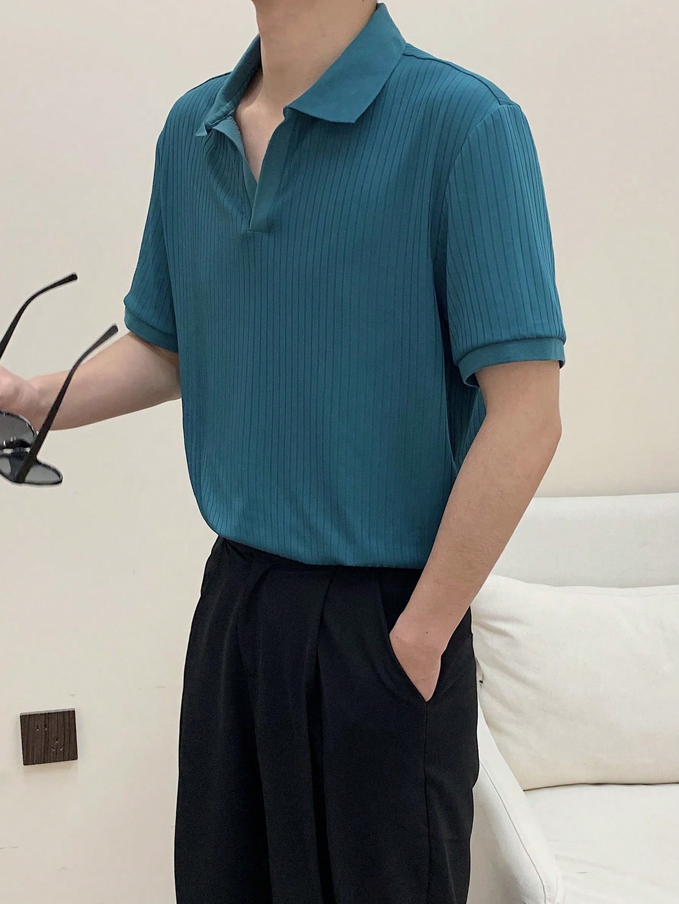 Мужская однотонная рубашка-поло с коротким рукавом, темно-зеленый цена и фото