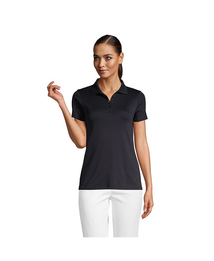 Женская рубашка-поло из хлопка с короткими рукавами Supima для высоких женщин Lands' End, черный женская рубашка поло из сетчатого хлопка с короткими рукавами lands end