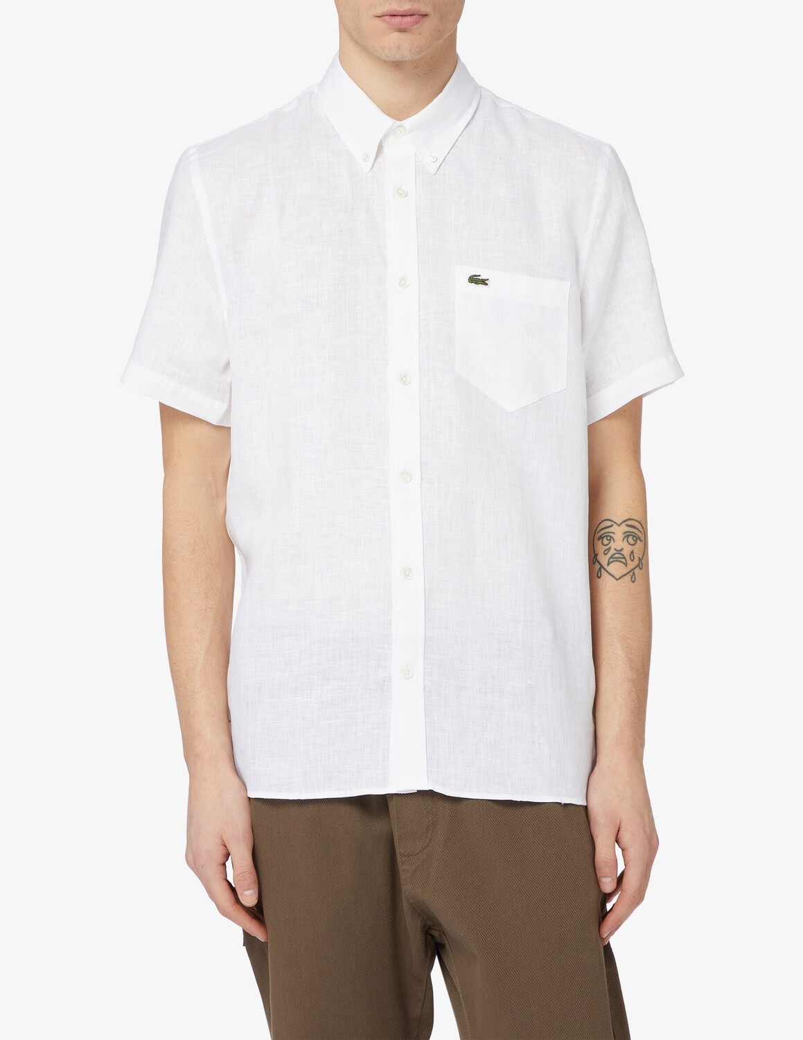 

Льняная рубашка с короткими рукавами Lacoste, белый