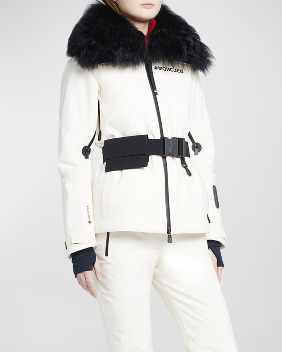 

Пуховик Vizelle с поясом и воротником из овчины Moncler