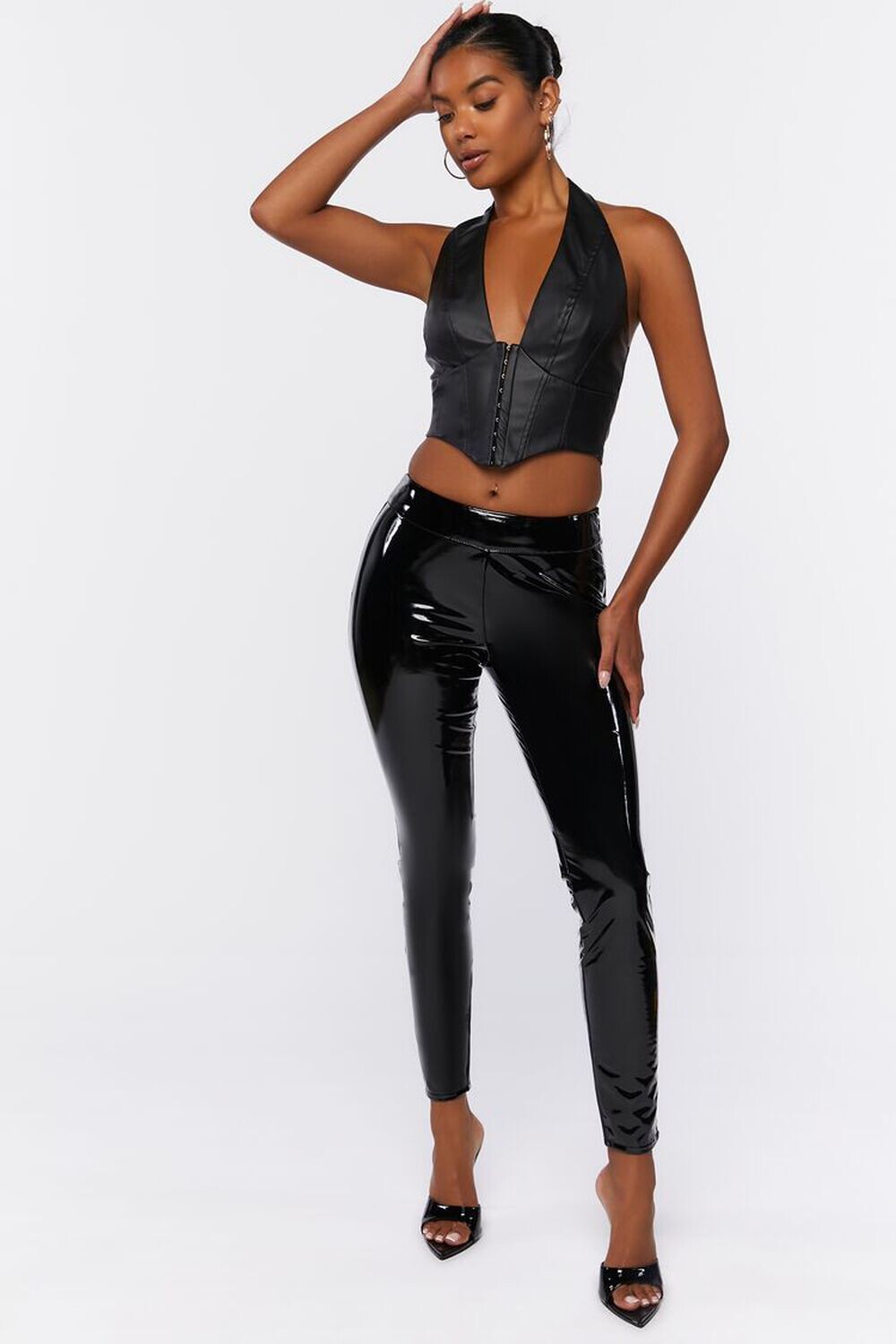 

Леггинсы из искусственной лакированной кожи Forever 21, черный
