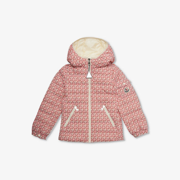 

Утепленная куртка-пуховик с фирменным принтом 8-14 лет Moncler, розовый