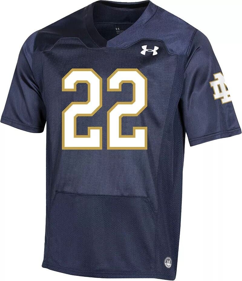 

Мужская футболка для футбола Under Armour Notre Dame Fighting Irish № 22 темно-синего цвета премиум-класса