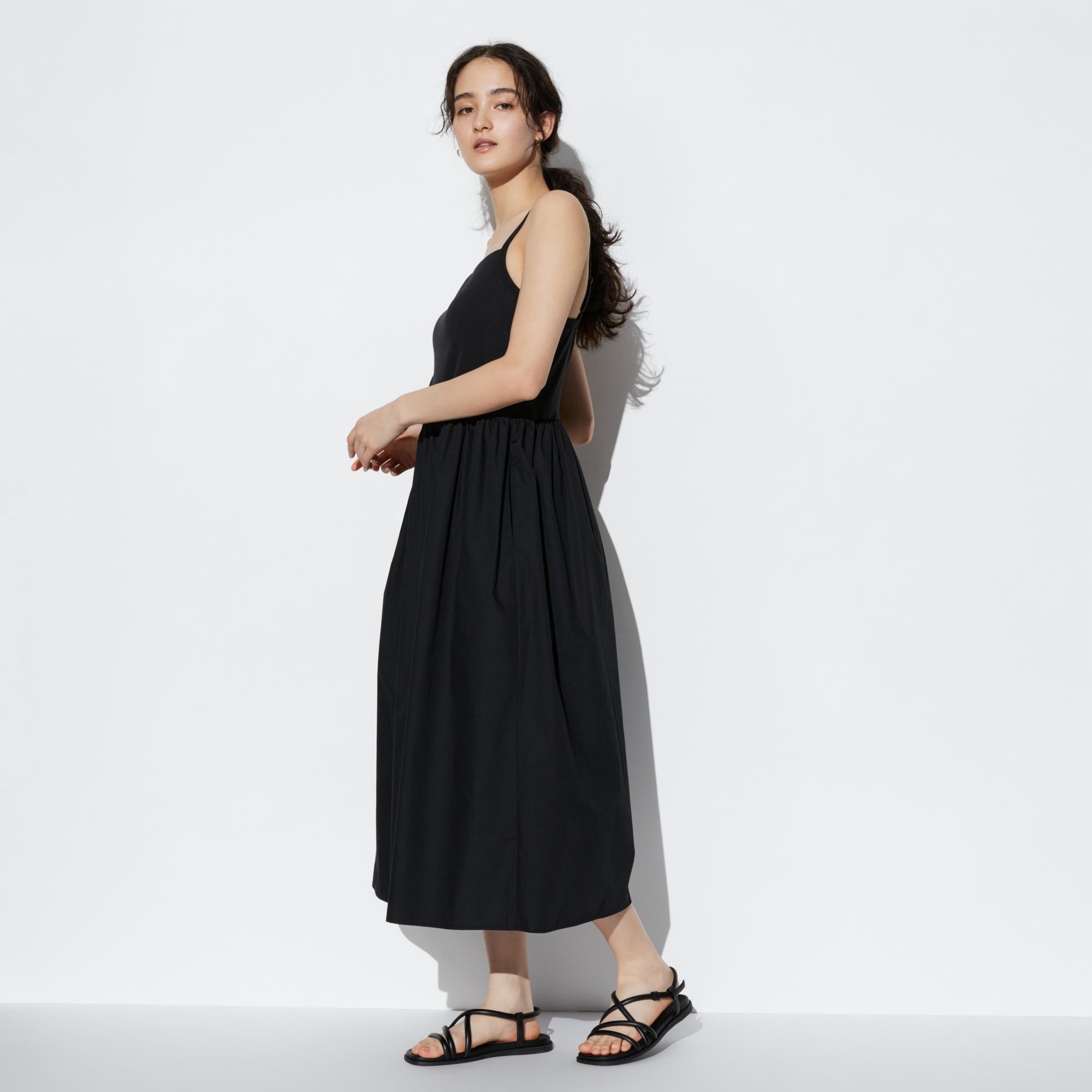 Платье-бретелька комбинированное с бюстгальтером (стандартная длина 113,5-123см) UNIQLO, черный