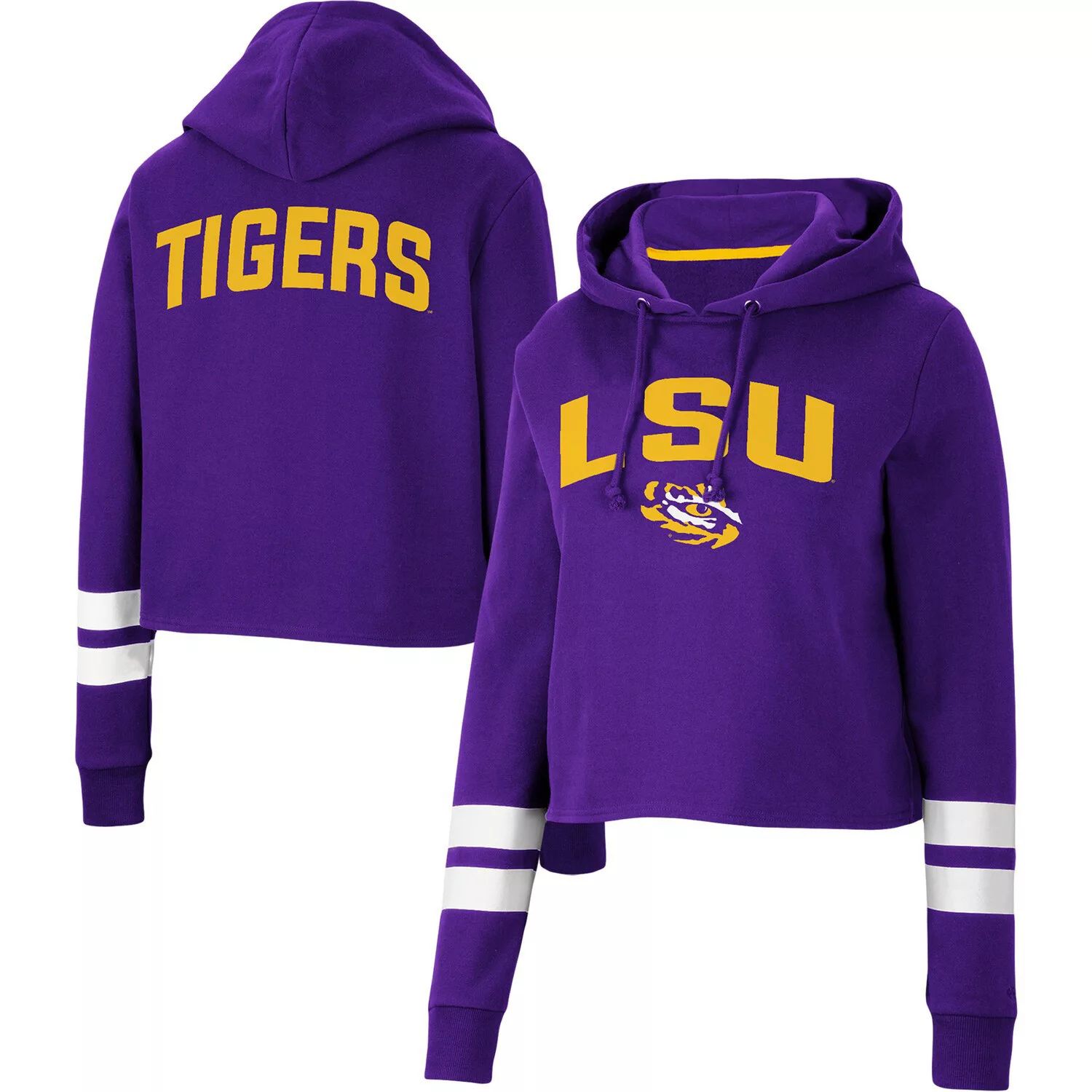 цена Женский укороченный пуловер с капюшоном в полоску Colosseum Purple LSU Tigers Colosseum