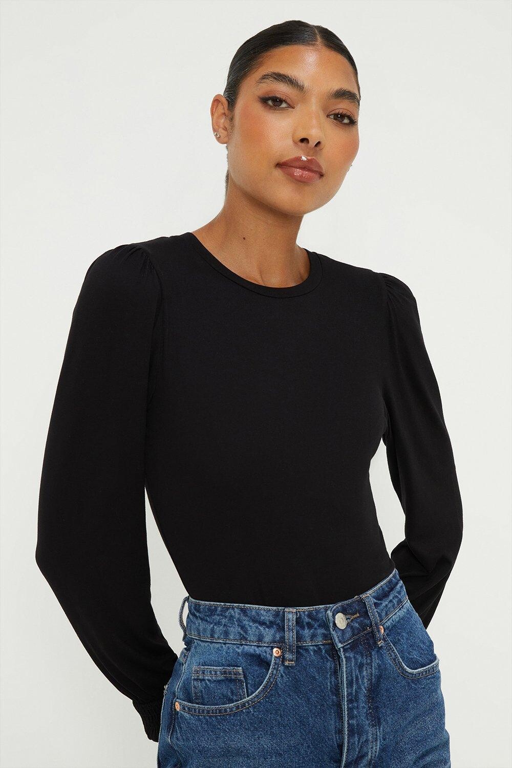 

Топ с объемными рукавами и присборенными манжетами Dorothy Perkins, черный