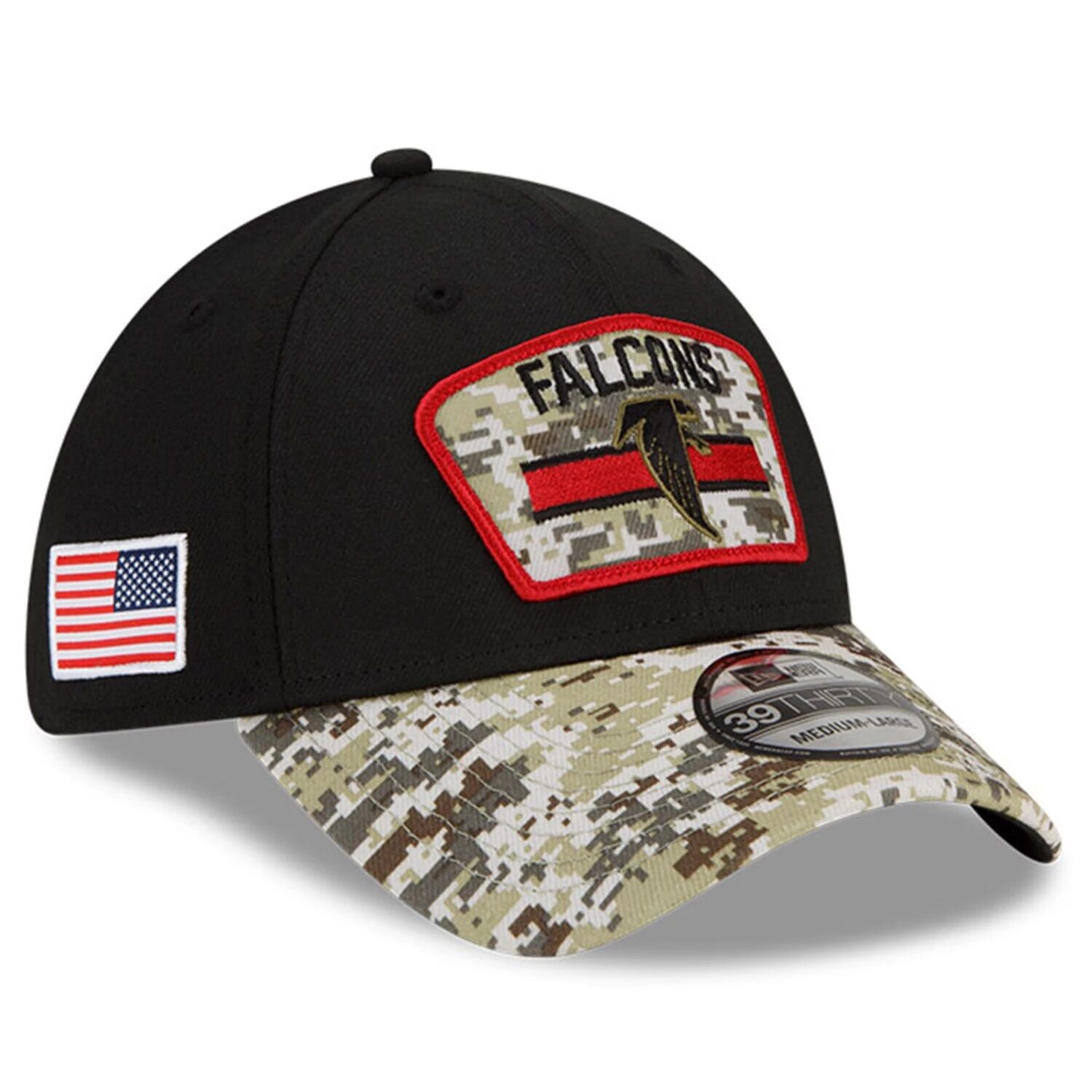 

Мужская кепка New Era Black/Camo Atlanta Falcons 2021 Salute To Service Historic Logo 39THIRTY Flex Hat