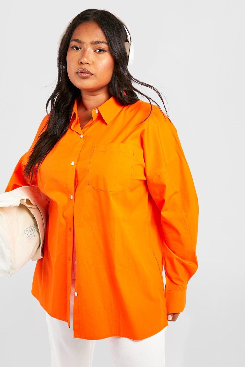 

Рубашка оверсайз из хлопкового поплин Boohoo, оранжевый