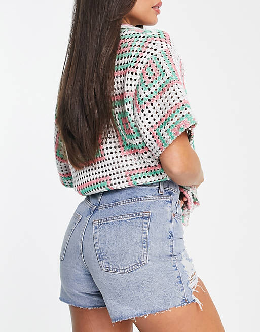 

Синие шорты с рваной отделкой Topshop Tall a line