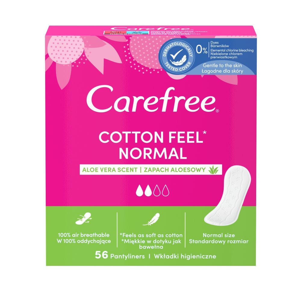 carefree прокладки ежедневные сotton feel normal без запаха 2 капли 44 шт Carefree Cotton Feel Normal Aloe Vera ежедневные прокладки, 56 шт.