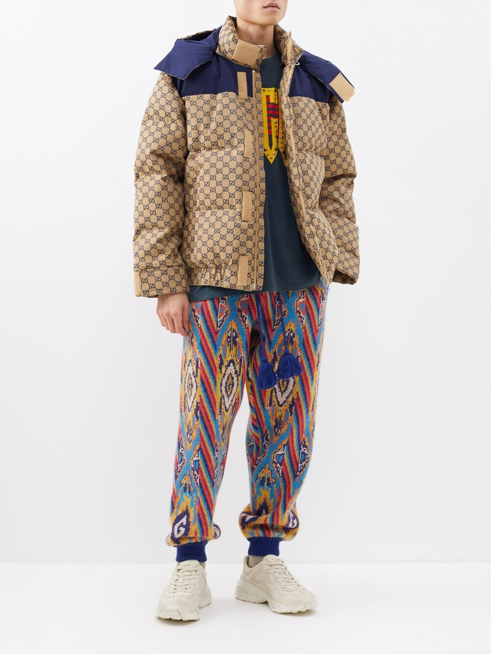 

Пуховик с жаккардовым узором gg Gucci, бежевый