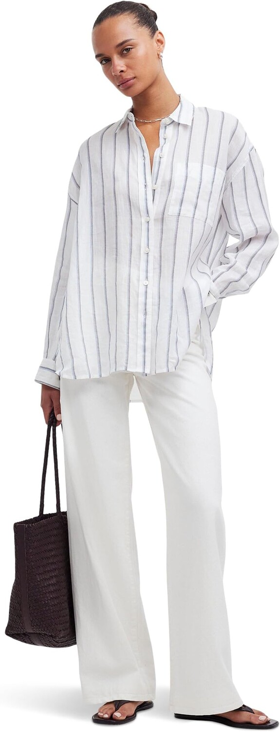 

Рубашка Madewell The Oversized Shirt in Stripe Ramie, цвет Celeste