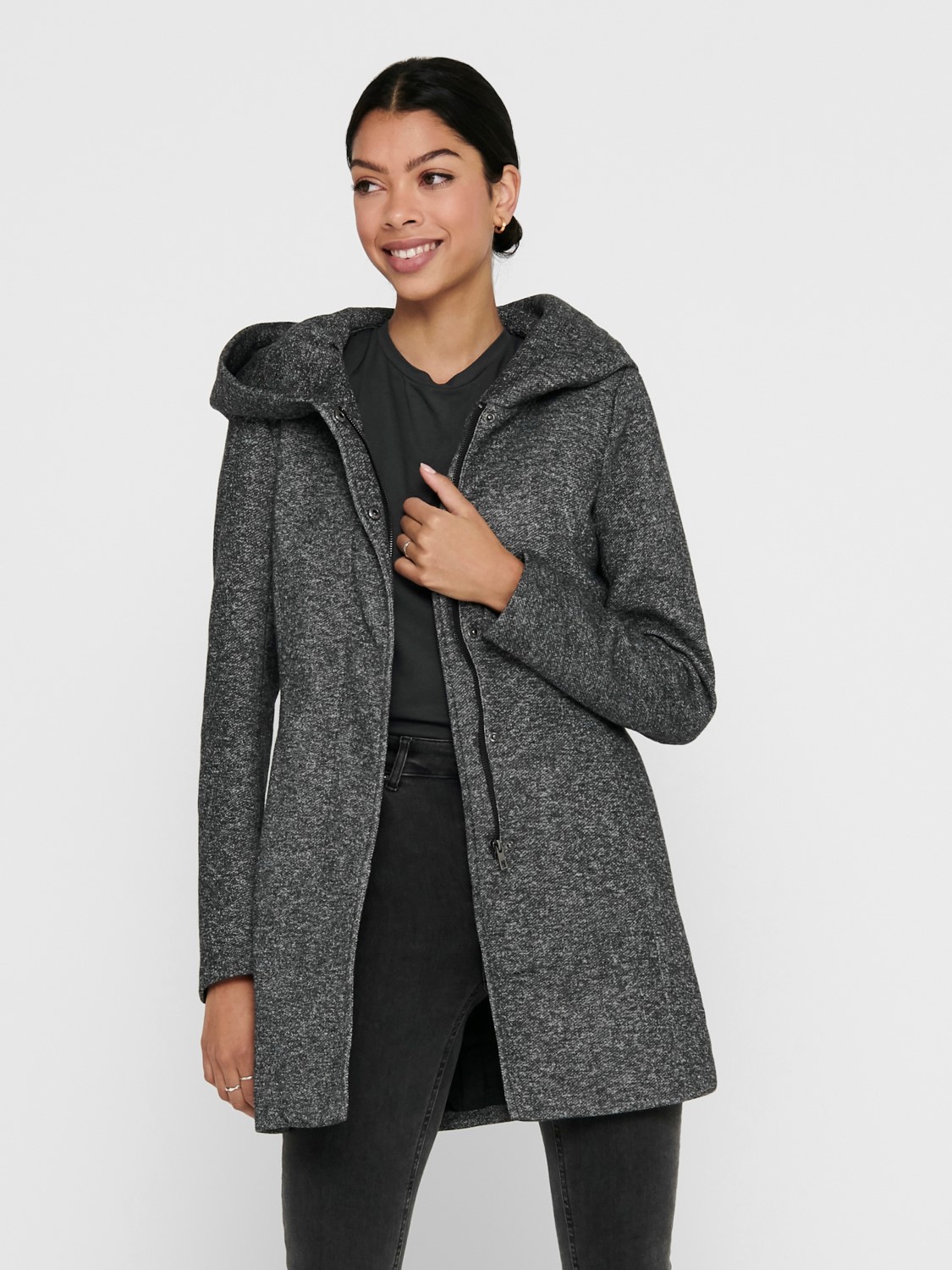 

Парка ONLY Langer Mantel ONLSEDONA Coat Strick Jacke mit Großer Kapuze, темно серый