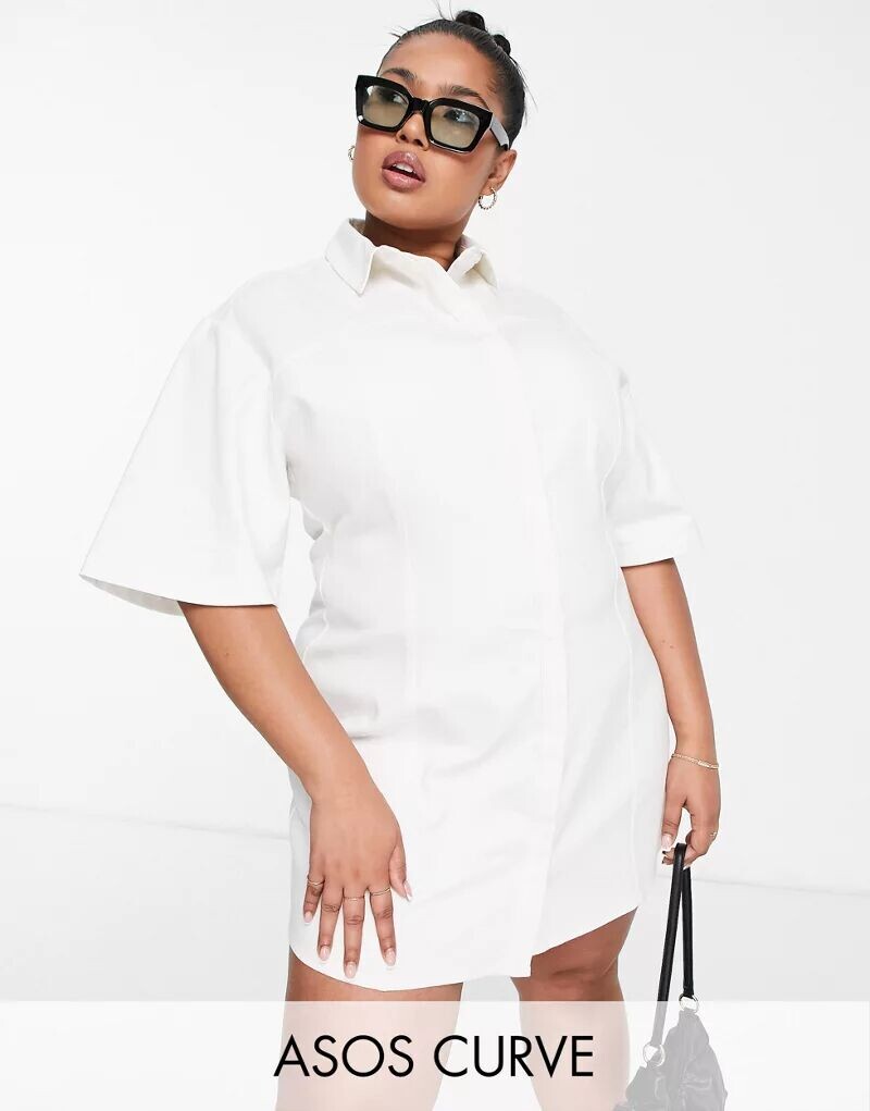 

Белое твиловое платье-рубашка мини ASOS DESIGN Curve