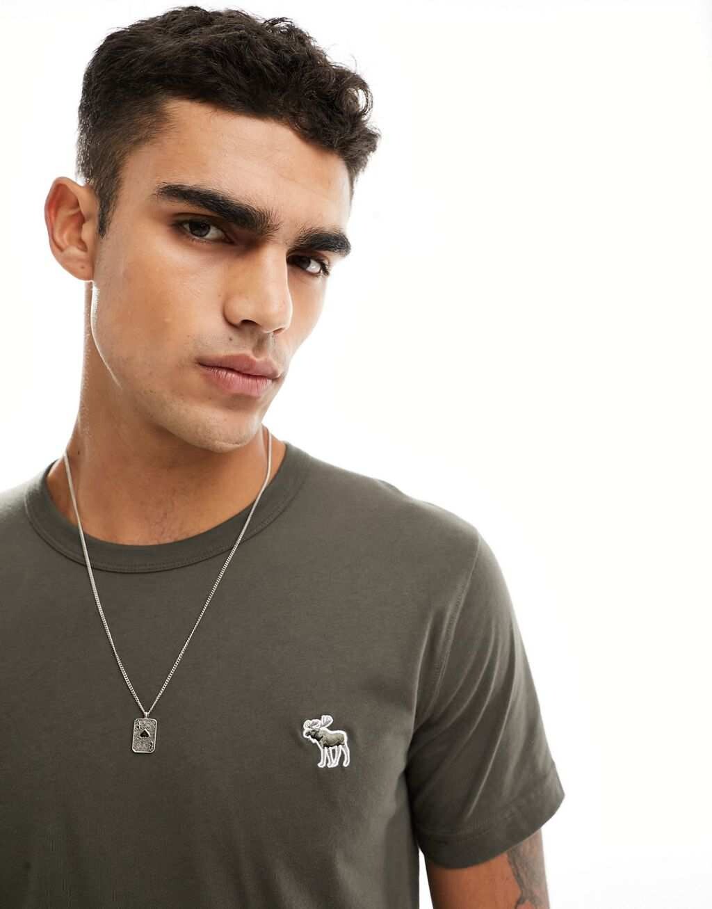

Оливково-зеленая футболка с логотипом Abercrombie & Fitch, Зеленый