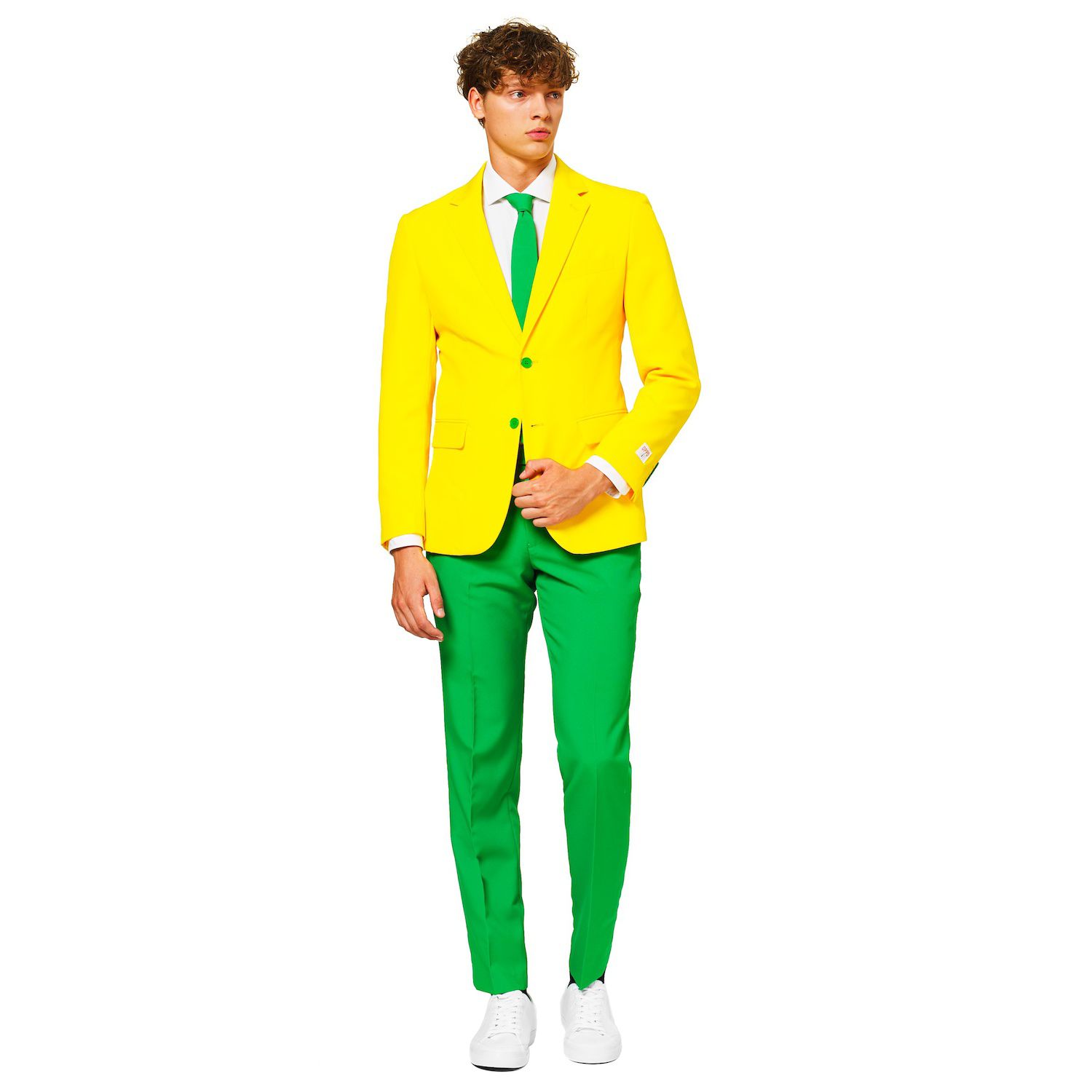цена Мужской костюм и галстук приталенного кроя OppoSuits, зеленый\желтый
