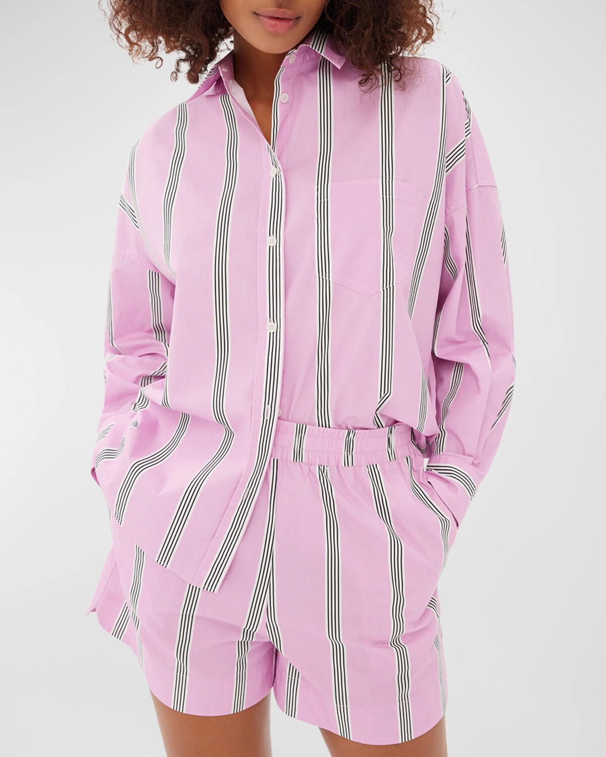 

Рубашка на пуговицах в полоску Chiara Classic из поплина LMND, цвет Pink