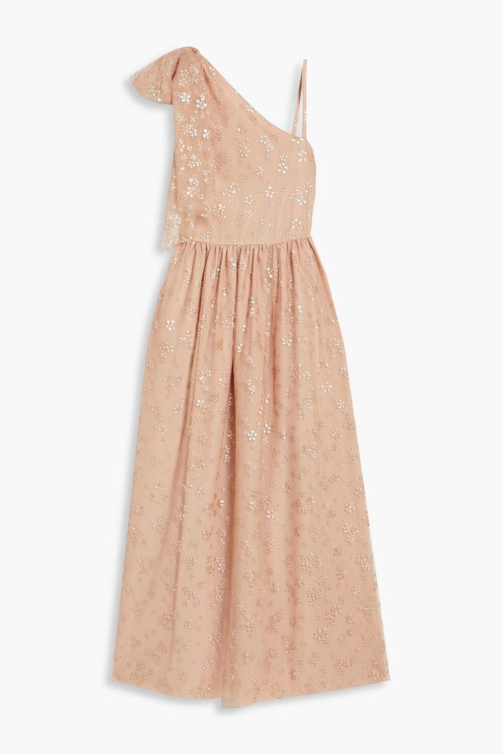 

Платье макси из блестящего тюля на одно плечо, украшенное бантом REDVALENTINO, румян