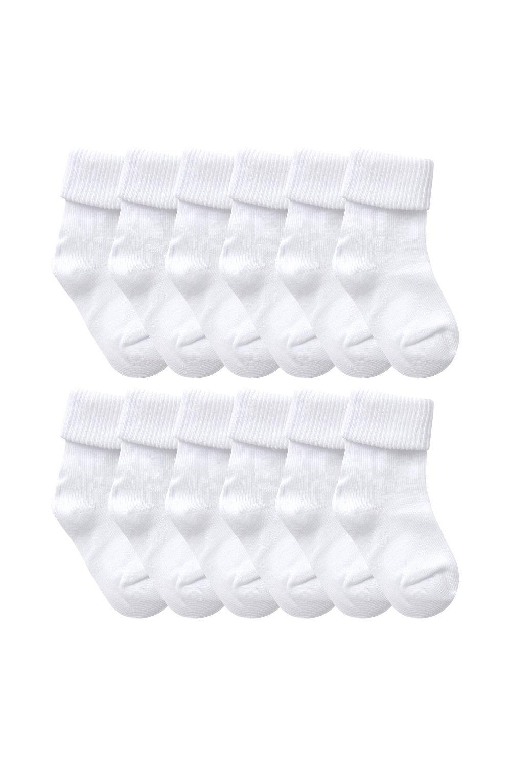 12 пар мягких хлопковых однотонных симпатичных носков с перевернутым верхом для малышей Sock Snob, белый sherratt mel tick tock