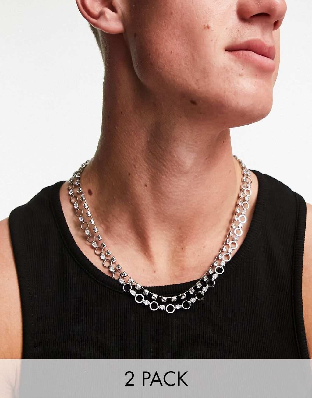 

Комплект из двух колье-цепочки ASOS DESIGN с цепочкой-чашкой из прозрачных кристаллов серебристого цвета