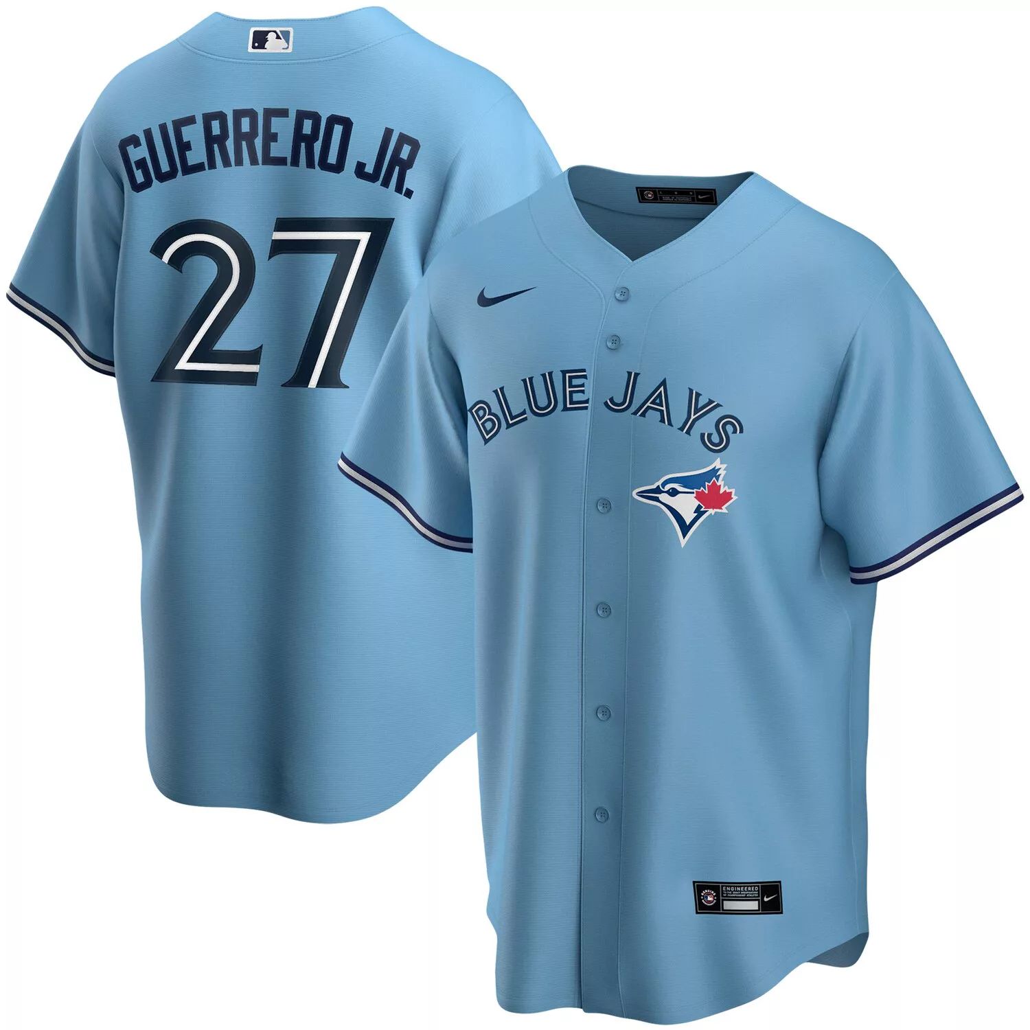 

Мужская футболка Владимира Герреро-младшего Powder Blue Toronto Blue Jays Alternate 2020 Replica Player Jersey Nike