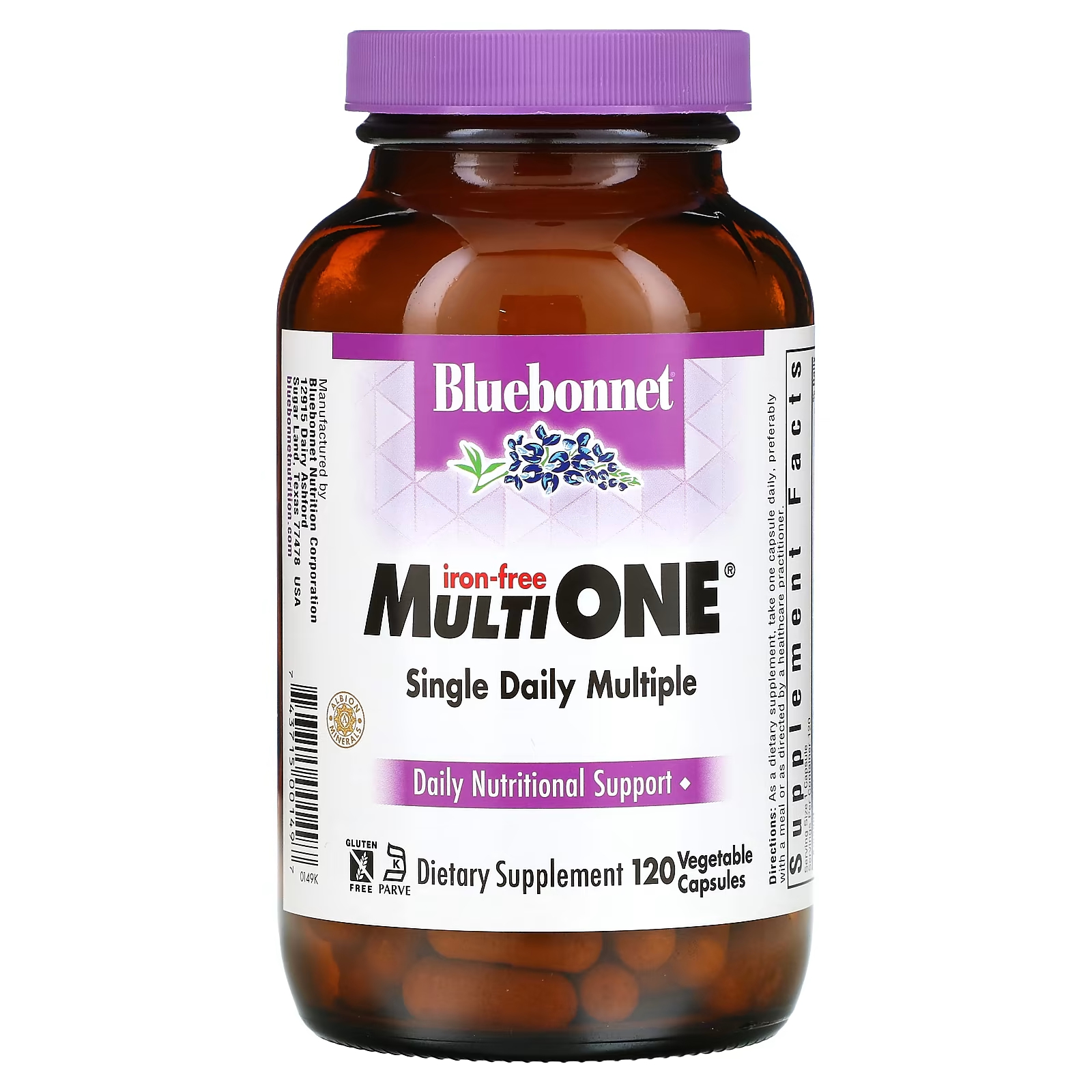 MultiONE, 120 растительных капсул без железа, один раз в день, несколько раз Bluebonnet Nutrition