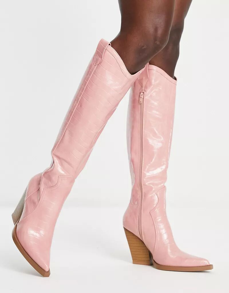Розовые ботинки в стиле вестерн на каблуке-катапульте ASOS