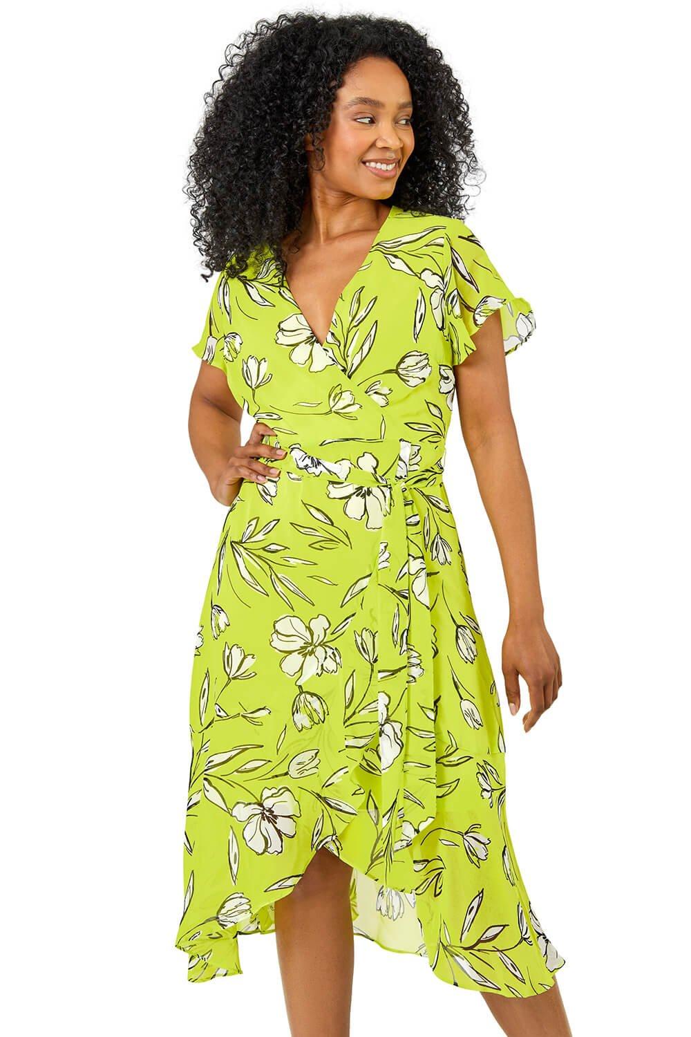 Миниатюрное платье с запахом и оборками с цветочным принтом Roman, зеленый imocean платье с запахом imocean
