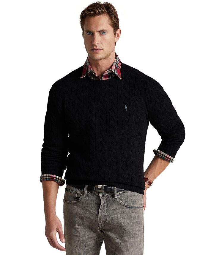 

Мужской свитер косой вязки из шерсти и кашемира Polo Ralph Lauren, черный