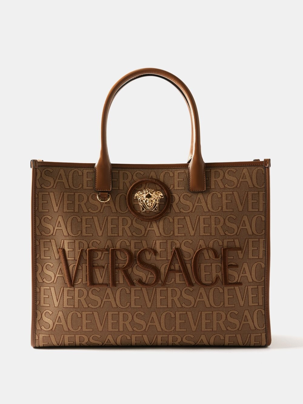 

Сумка на плечо из жаккардовой ткани с логотипом Versace, бежевый