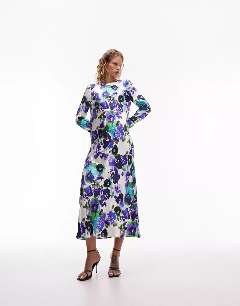 

Платье макси премиум-класса с длинными рукавами и цветочным принтом Topshop Lea