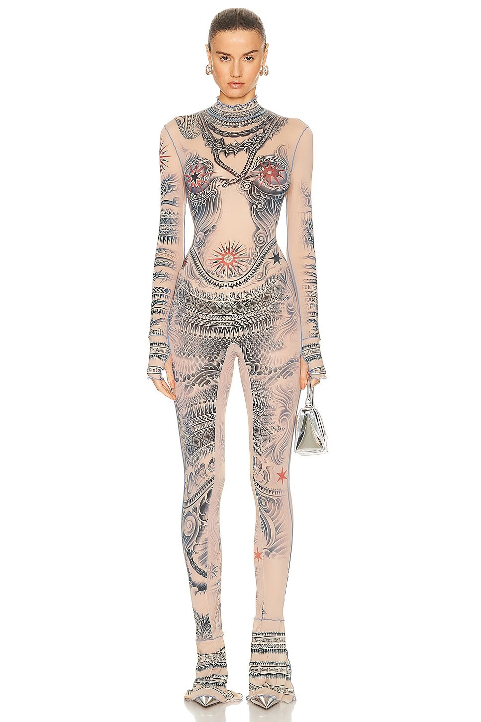 

Комбинезон Jean Paul Gaultier Printed Soleil High Neck, цвет Nude, Blue, & Red