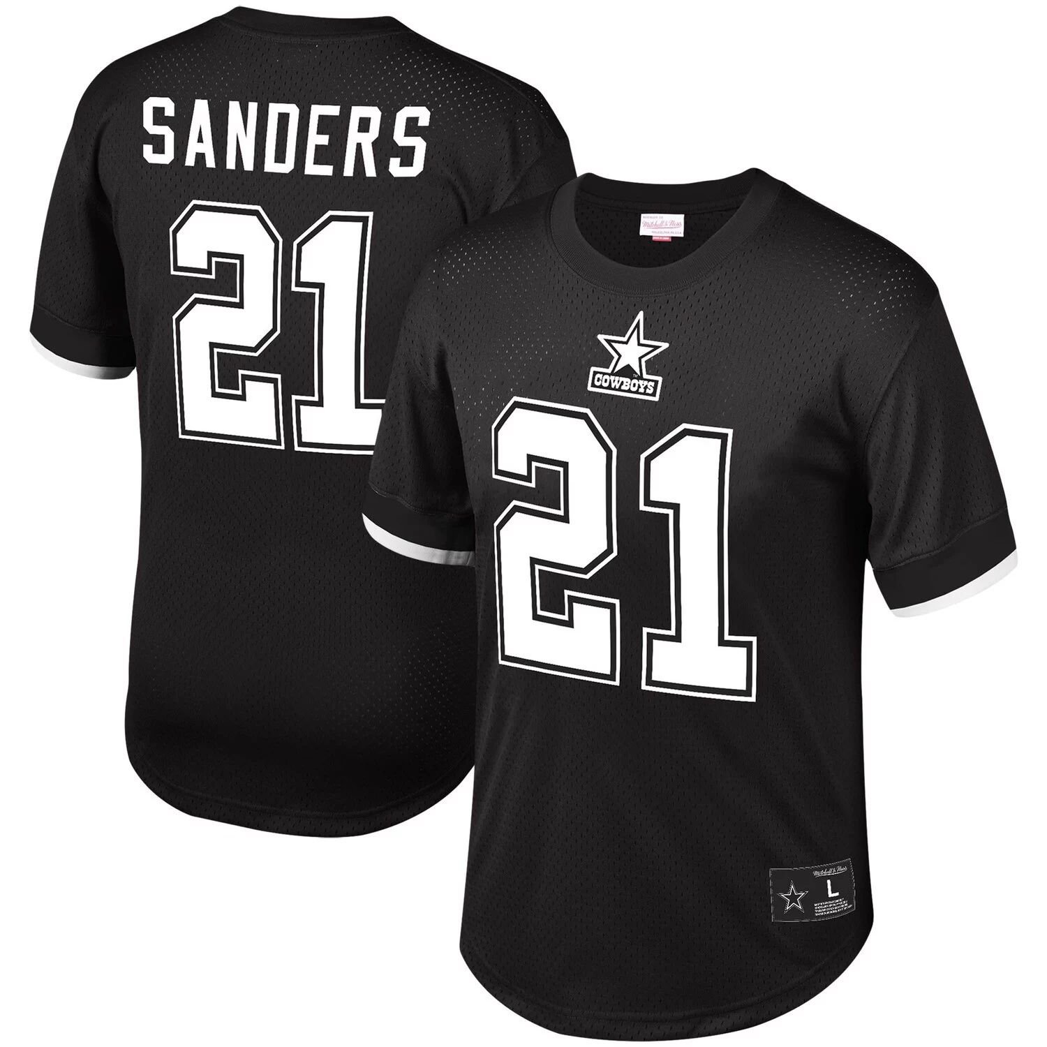 

Мужская футболка Mitchell & Ness Deion Sanders Black Dallas Cowboys с именем и номером игрока в отставке