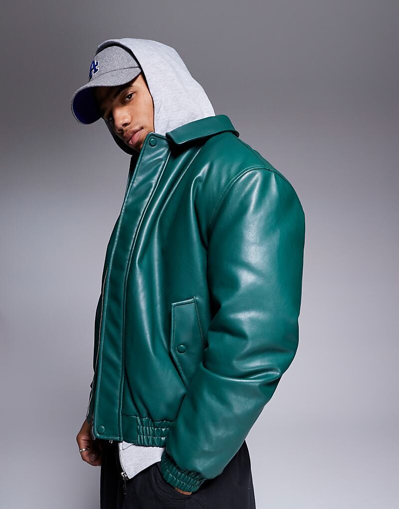 Зеленая стеганая куртка Harrington из искусственной кожи ASOS DESIGN