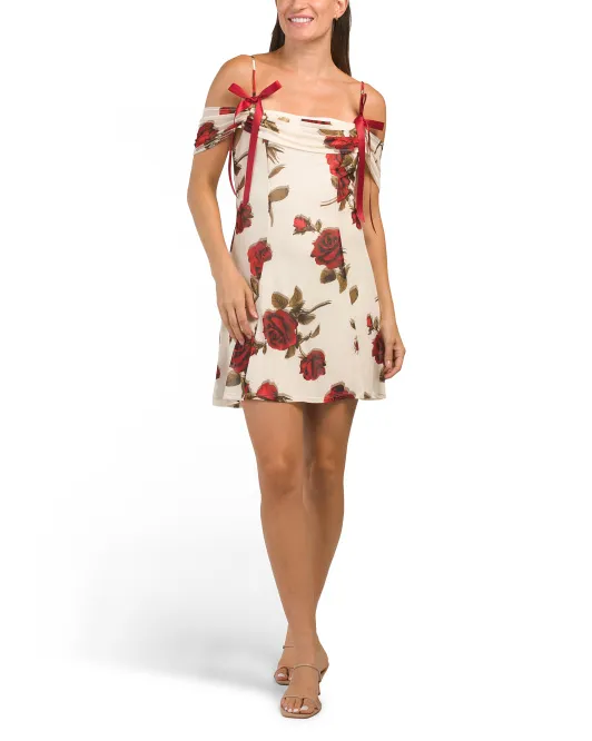 

Мини-платье без рукавов с цветочным принтом и бантом из ленты Thirty Thirty, слоновая кость/красный