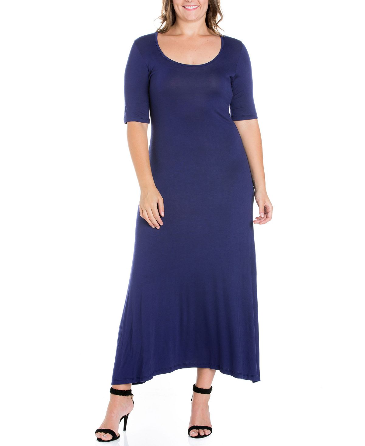 Плюс размер Платье макси с рукавами до локтя 24seven Comfort Apparel, темно-синий кроссовки kinetix comfort keya navy